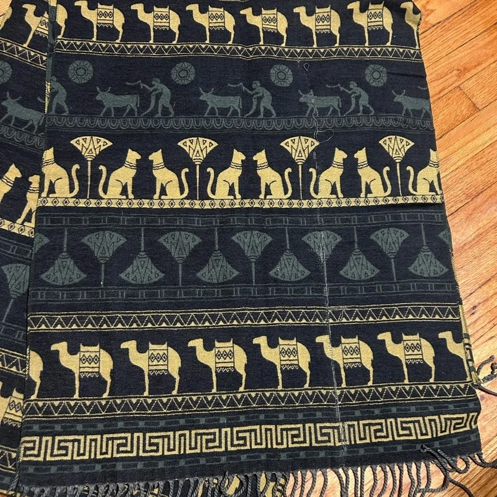 100%‎ Cashmere Silkapli 136 Inch Long Egyptian Themed Scarf  With Tassels